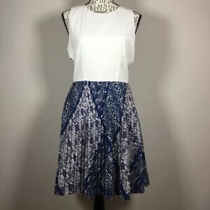 Wren Anthropology vintage dress white vest top with blue grey pleated skirt sz S